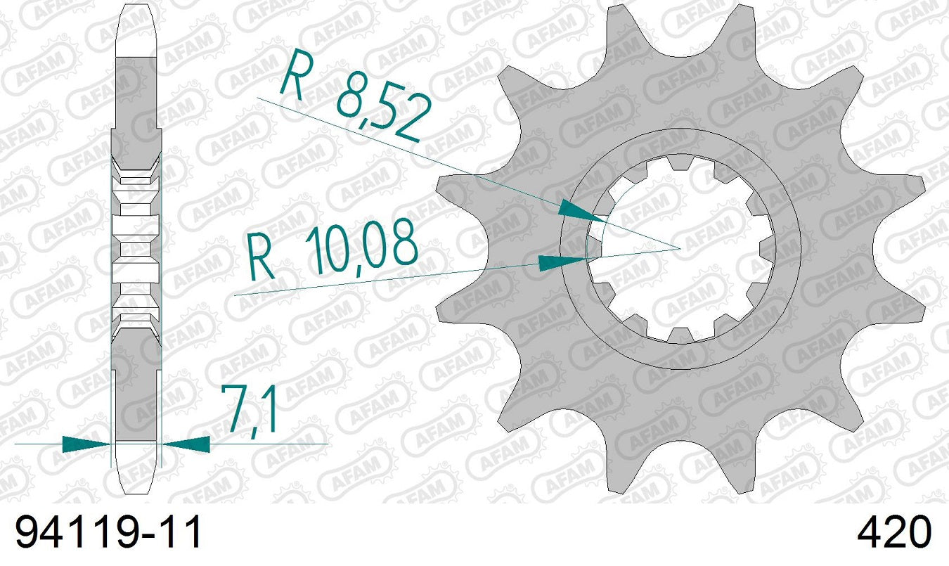 Pignone in acciaio AFAM MINARELLI AM6 50 1995-2022 Passo 420 - 11 denti - Piatto