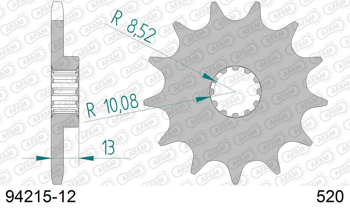 Pignone in acciaio AFAM TM EN 125 2000-2022 Passo 520 - 12 denti