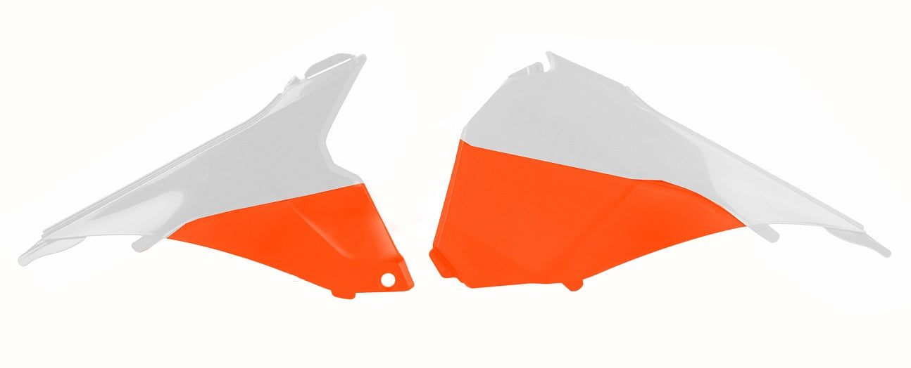 POLISPORT - COPERCHI LATERALI CASSA FILTRO KTM 350 EXC F 2014-2016 COLORE: ARANCIONE/BIANCO - FINITURA LUCIDA COME MODELLI 2015